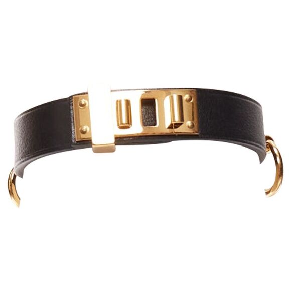 Hermes Mini Dog Anneaux Gold Ring Smooth Leather Lockette Bracelet - Picture 1 of 6